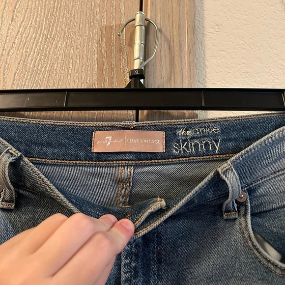 7 For All Mankind Luxe Vintage The Ankle Skinny in Flora Sz 32 Women’s Scalloped - Picture 8 of 11